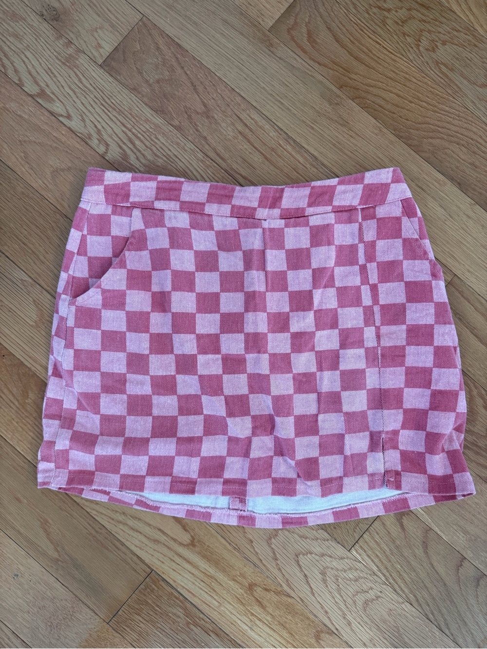 Pink Checkerboard Mini Skirt with Pockets